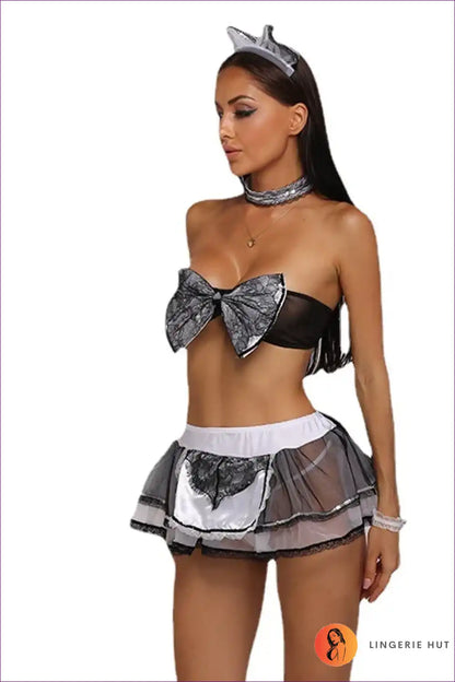 Butterfly Detail Nude Cosplay Maid Dress for Playful Evenings Bodycon, Costume, just In, Maid, Mesh