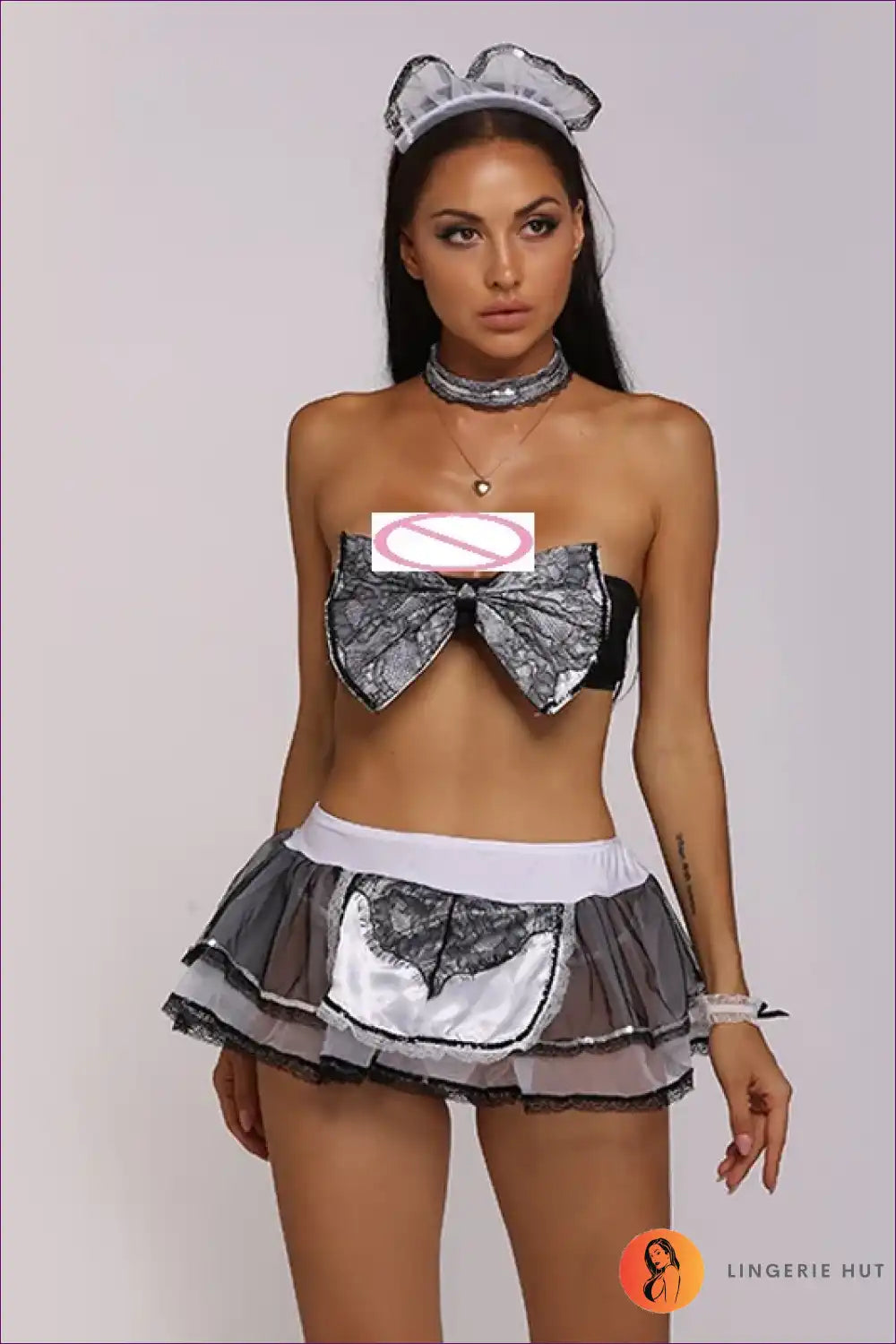 Butterfly Detail Nude Cosplay Maid Dress for Playful Evenings Bodycon, Costume, just In, Maid, Mesh