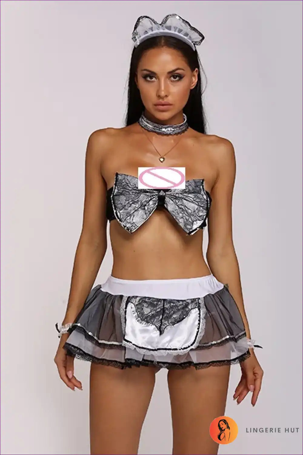 Butterfly Detail Nude Cosplay Maid Dress for Playful Evenings Bodycon, Costume, just In, Maid, Mesh