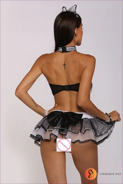 Butterfly Detail Nude Cosplay Maid Dress for Playful Evenings Bodycon, Costume, just In, Maid, Mesh