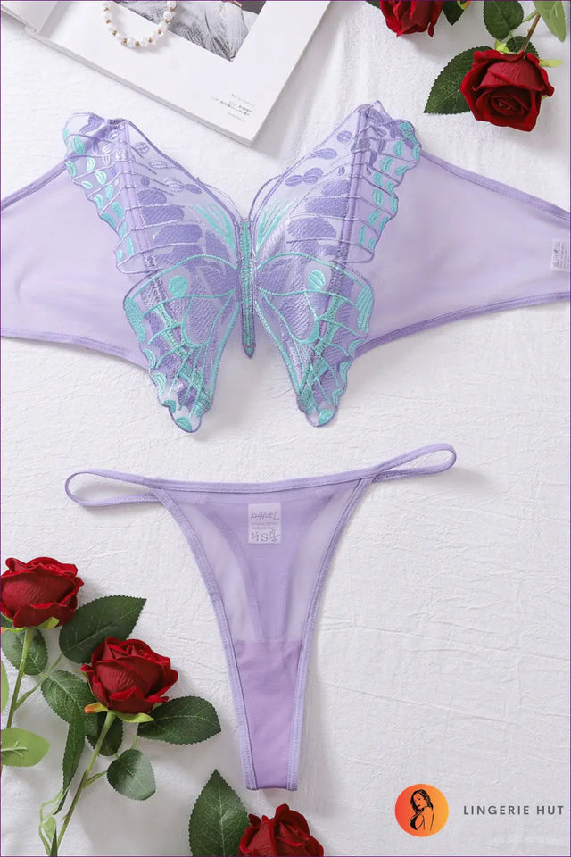Butterfly Embroidery Bra Set with Mesh Detail - Dreamy Fantasy Mood