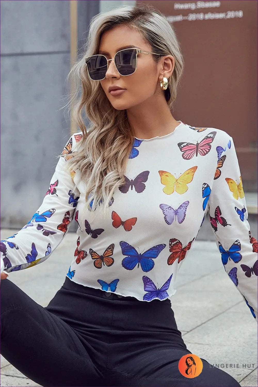 Butterfly Lace Top - Effortless Everyday Elegance - Clothing Tops - Lingerie Hut - Blouse • Casual • Crop • Floral