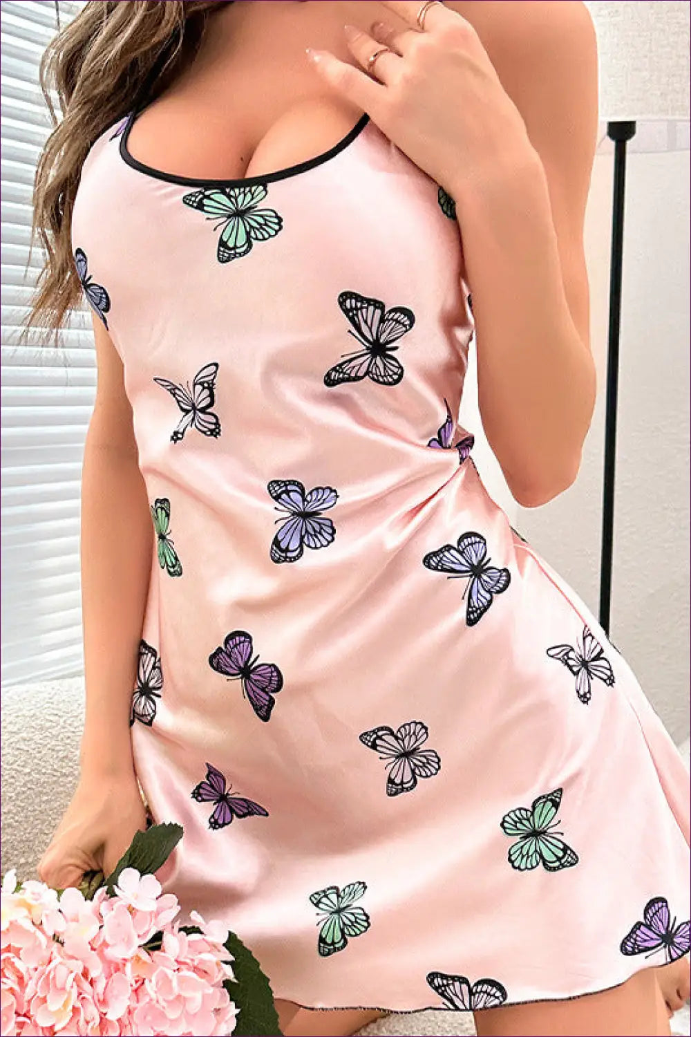 Butterfly Satin Nightdress - Playful Evenings Await - s / Pink - Sleepwear & Loungewear - Lingerie Hut - Backless