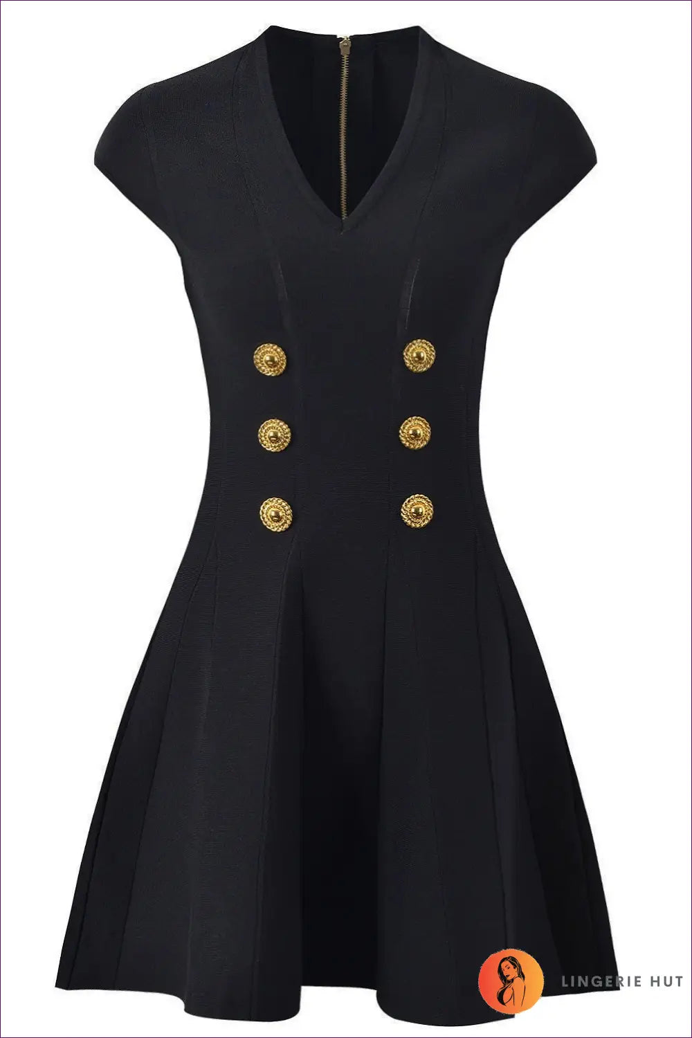 Button-detail A-line Mini Dress - Effortless Elegance - s / Black - Dresses - Lingerie Hut - All Season • Casual