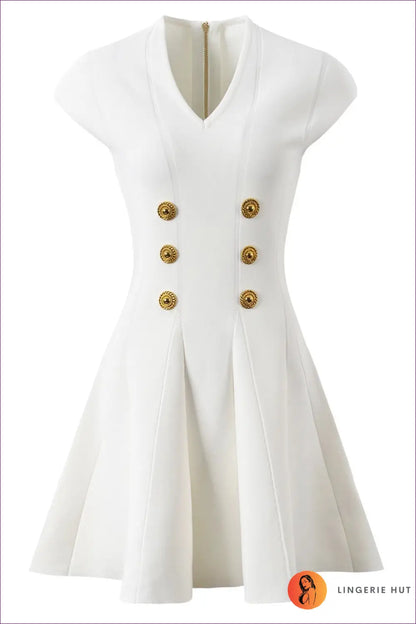 Button-detail A-line Mini Dress - Effortless Elegance - s / White - Dresses - Lingerie Hut - All Season • Casual