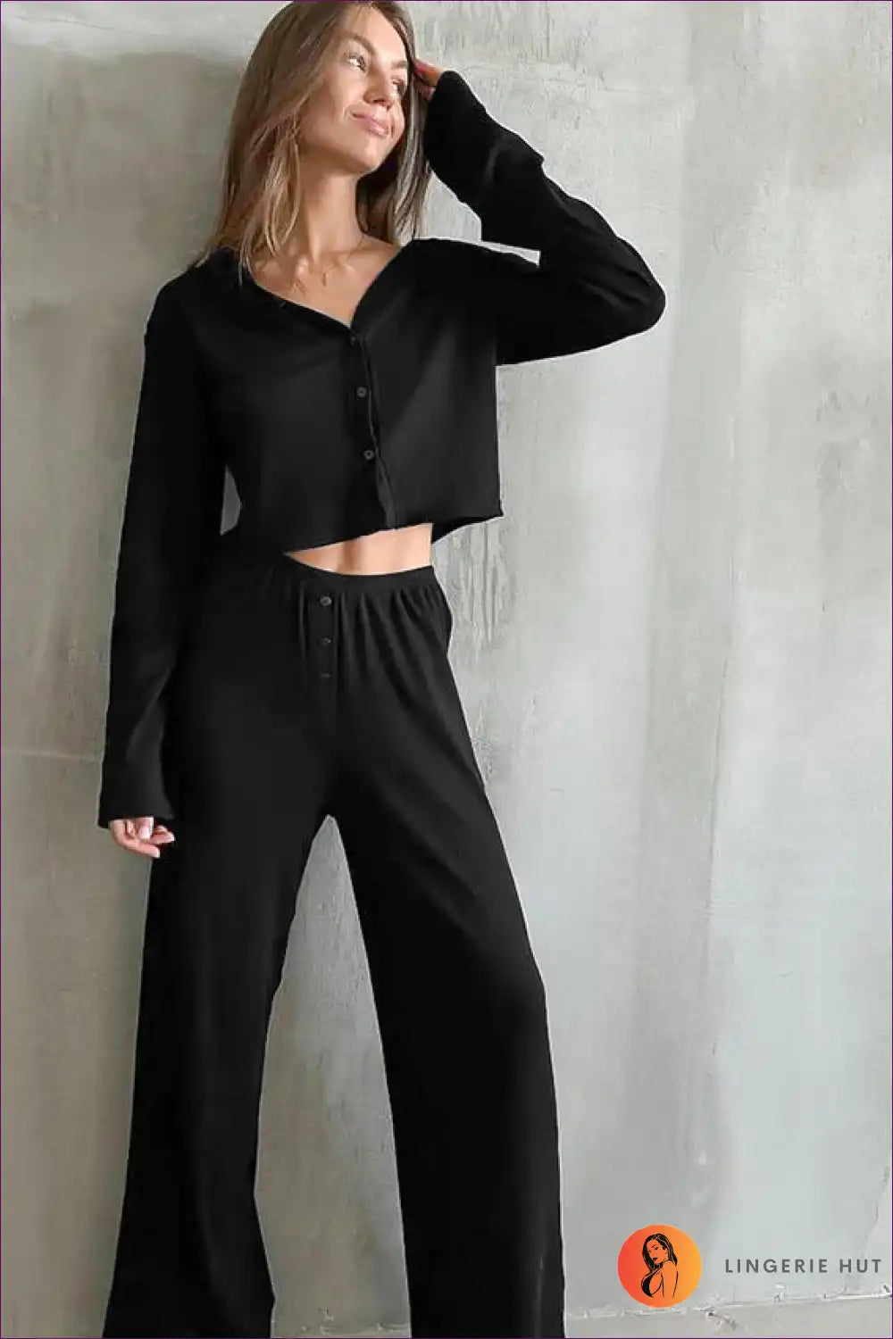 Button Front Pyjama Set - Minimalist Evening Ritual for All Season, Casual, Everyday, just In, Loungewear