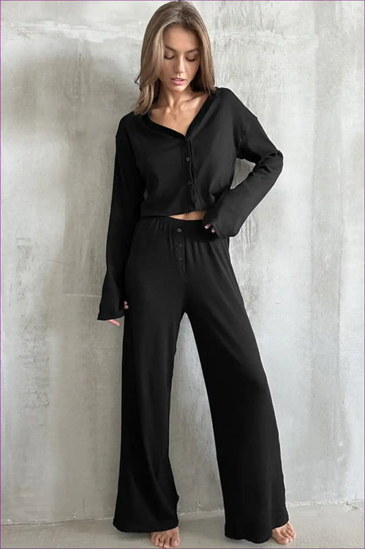 Button Front Pyjama Set - Minimalist Evening Ritual for All Season, Casual, Everyday, just In, Loungewear