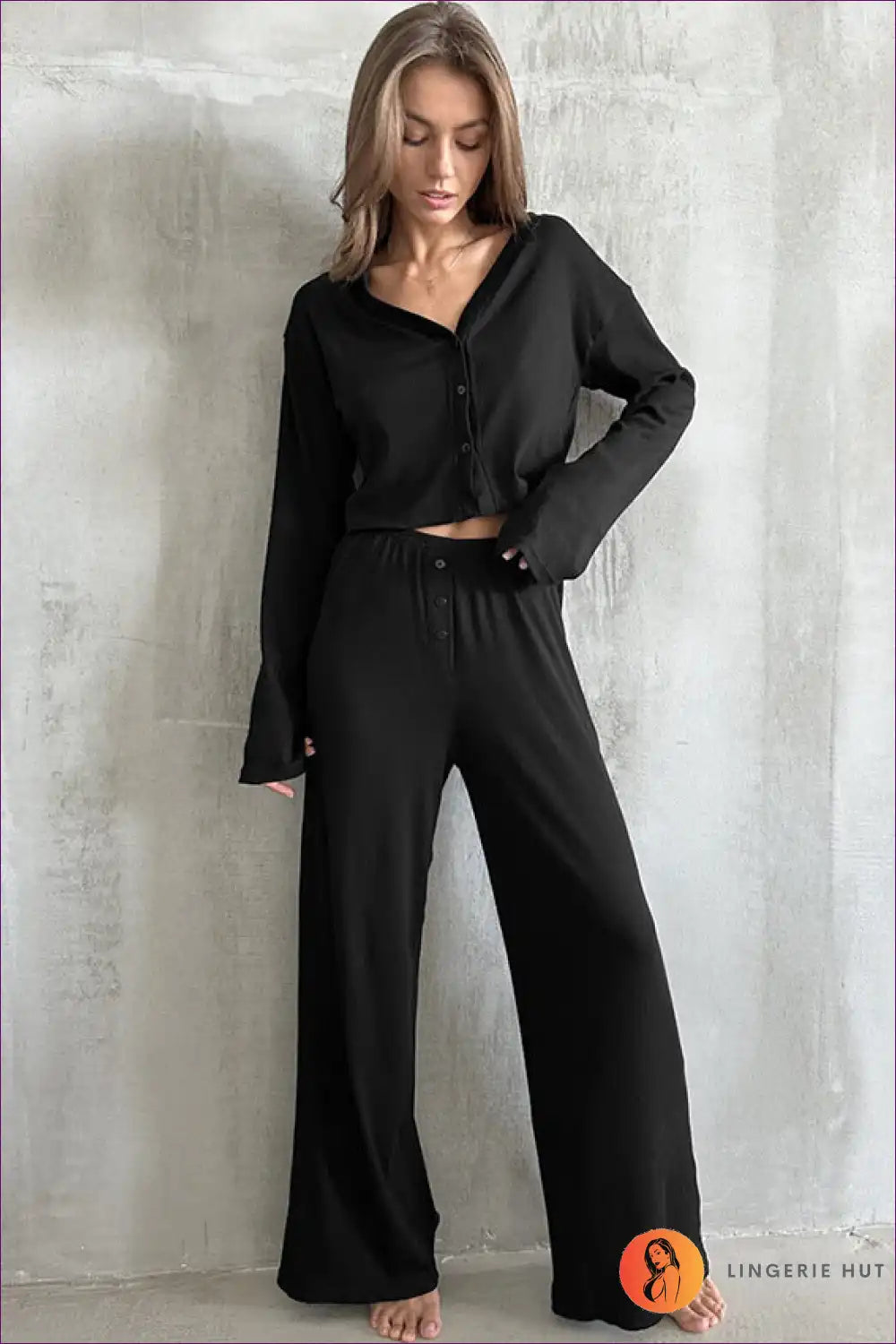 Button Front Pyjama Set - Minimalist Evening Ritual for All Season, Casual, Everyday, just In, Loungewear