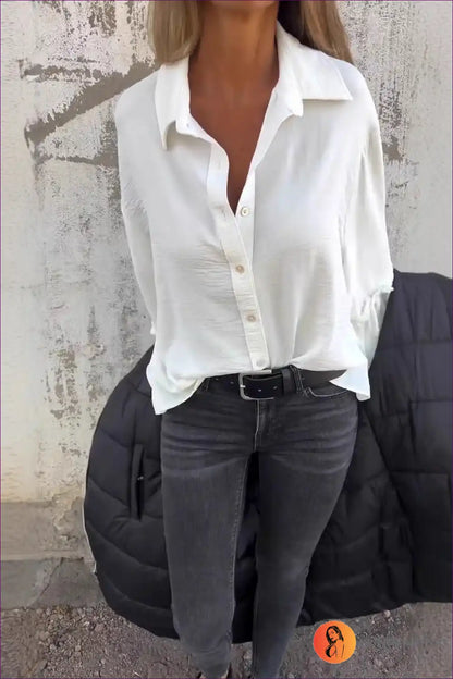 Button-up Shirt with Oversized Fit - Effortless Minimalism for All Season, Autumn, Blouse, Casual, Everyday