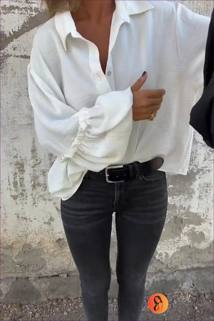 Button-up Shirt with Oversized Fit - Effortless Minimalism for All Season, Autumn, Blouse, Casual, Everyday