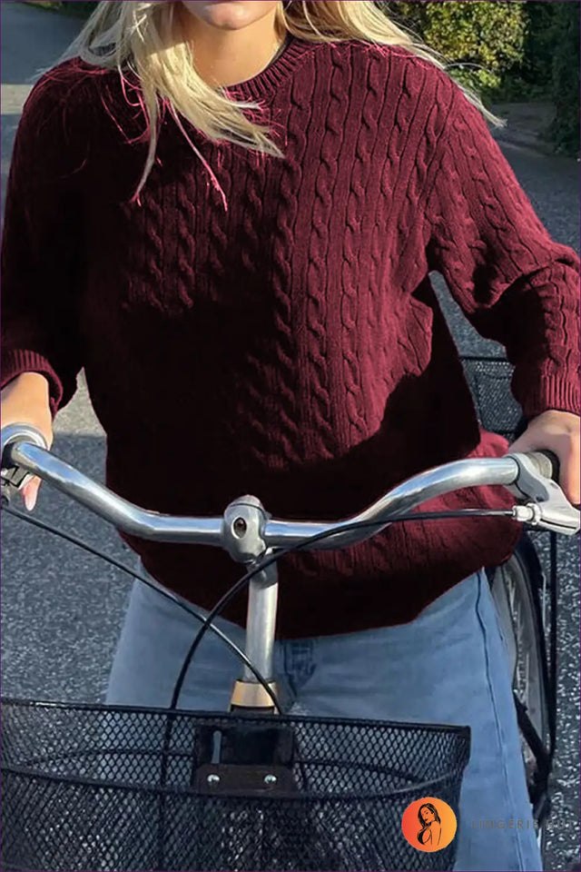 Cable Knit Jumper with Crew Neck - Cosy Weekends
