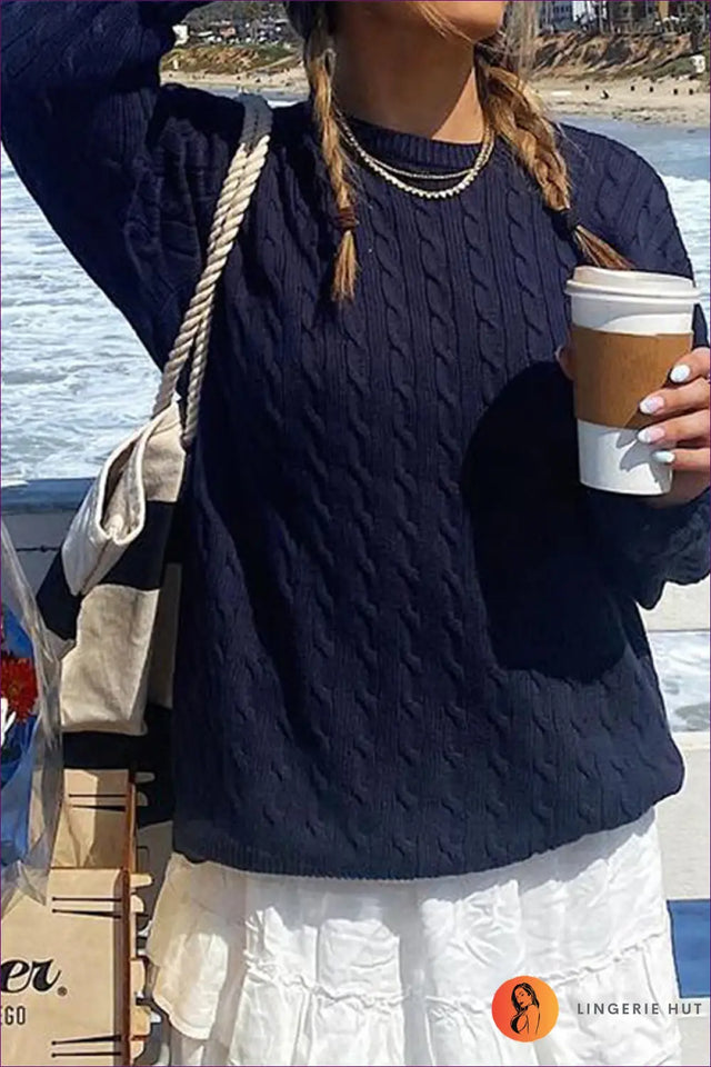 Cable Knit Jumper with Crew Neck - Cosy Weekends