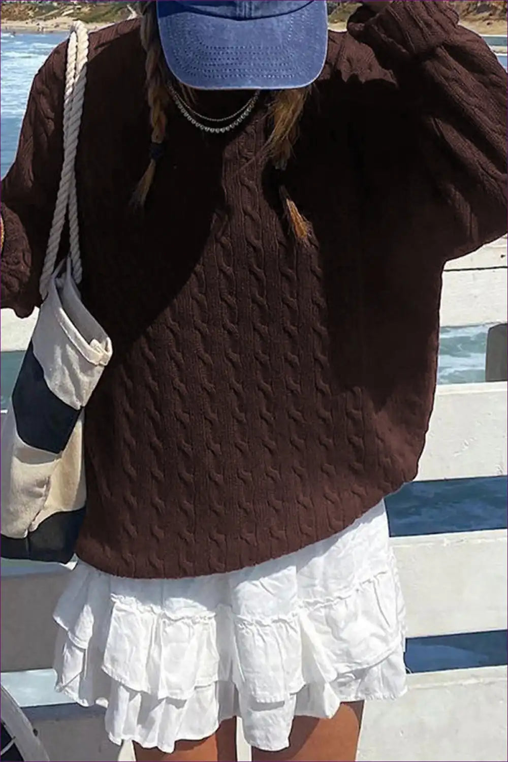 Cable Knit Jumper with Crew Neck - Cosy Weekends for All Season, Autumn, Boho, Casual, Cotton