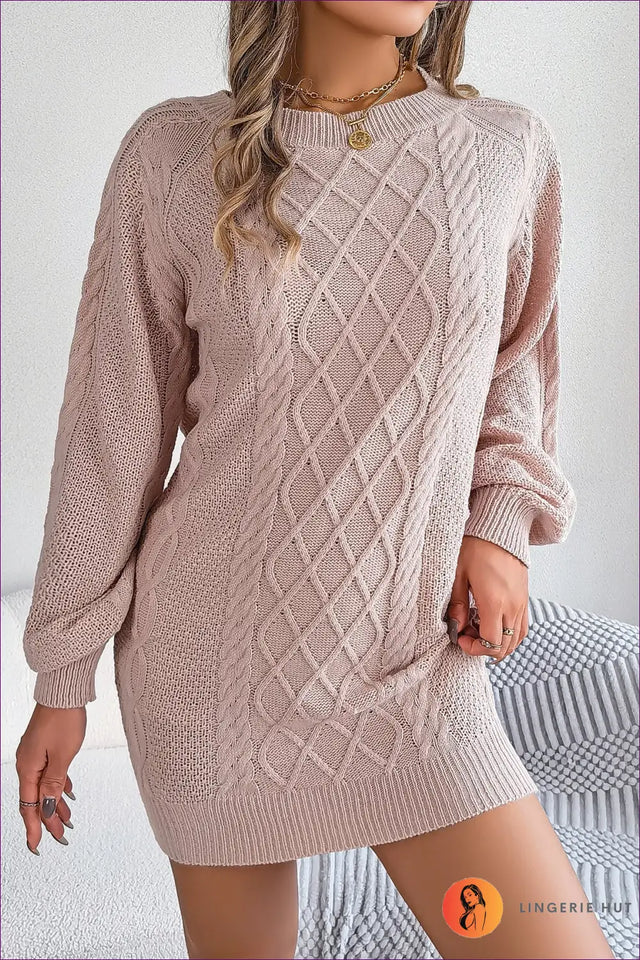 Cable Knit Sweater Mini Dress - Relaxed Everyday Charm