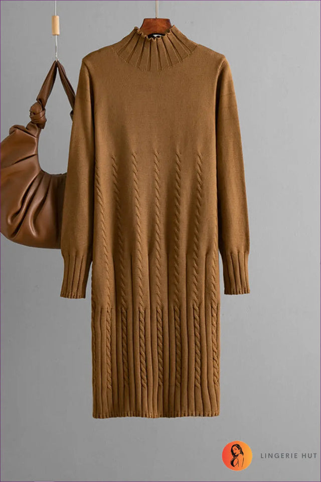 Cable Knit Midi Sweater Dress - Understated Cosy Elegance