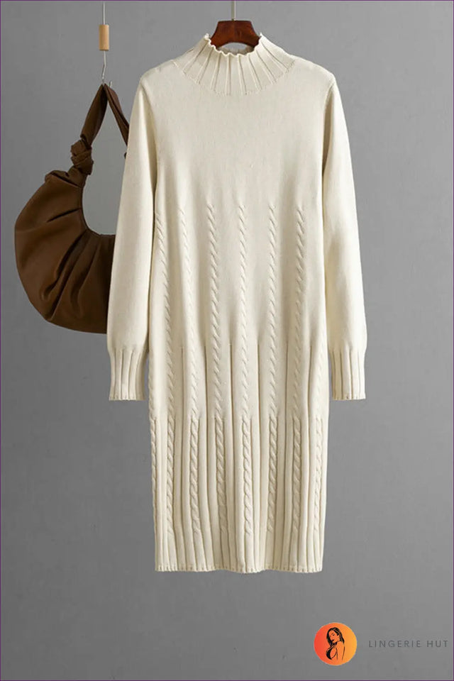 Cable Knit Midi Sweater Dress - Understated Cosy Elegance