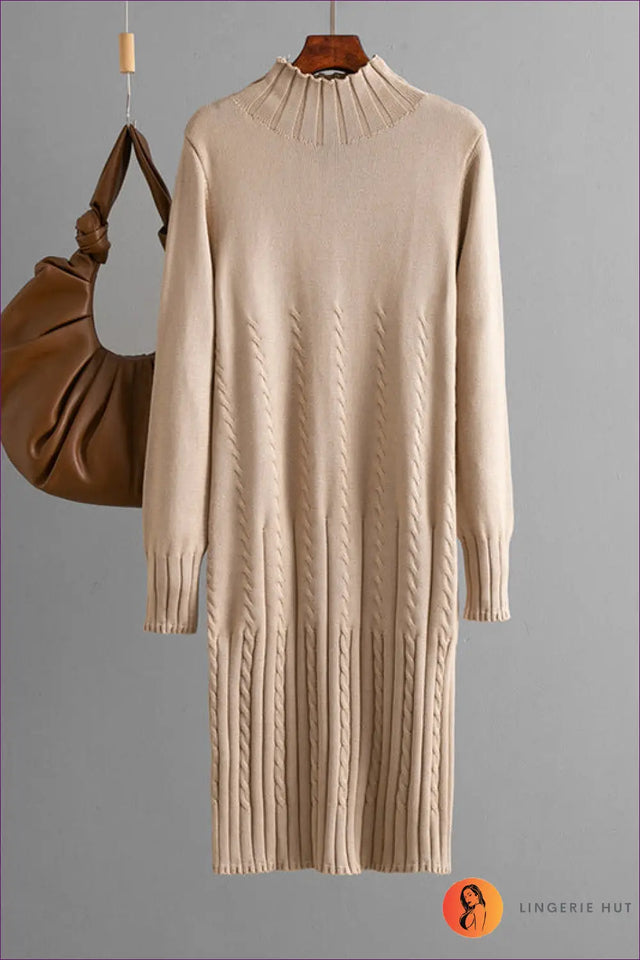 Cable Knit Midi Sweater Dress - Understated Cosy Elegance