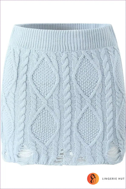 Cable Knit Mini Dress - Winter Warmth with Style - s / Blue Skirt - Dresses - Lingerie Hut - Autumn • Casual • Cotton