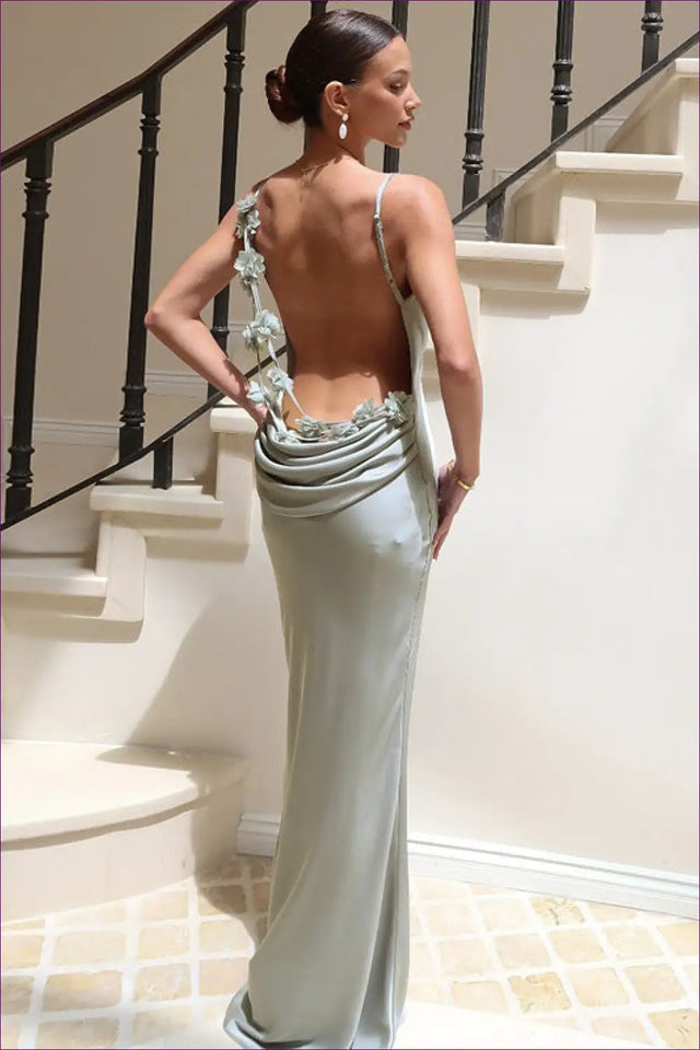 3D Floral Maxi Cami Dress - Understated Evening Glamour