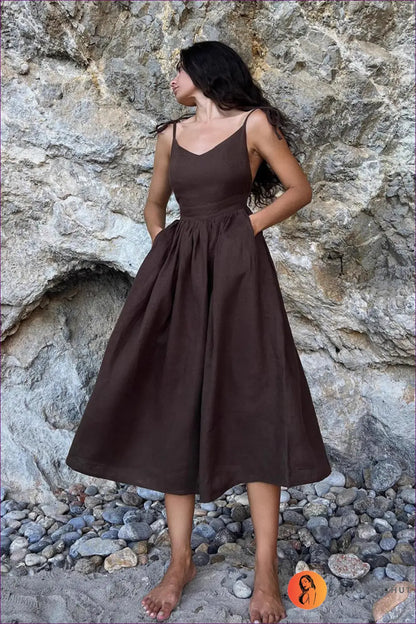 Cami Dress with Ruched Waist - Breezy Sophistication - Backless • Casual • Cotton • Dresses - Lingerie Hut