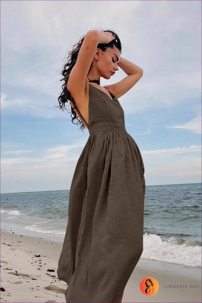 Cami Dress with Ruched Waist - Breezy Sophistication - Backless • Casual • Cotton • Dresses - Lingerie Hut