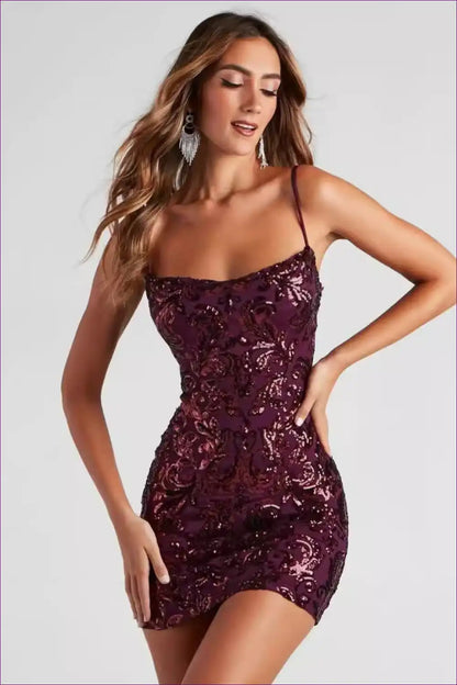 Cami Dress with Sequin Embroidery - Bold Party Mood for Backless, Bodycon, Clubwear, Cutout,