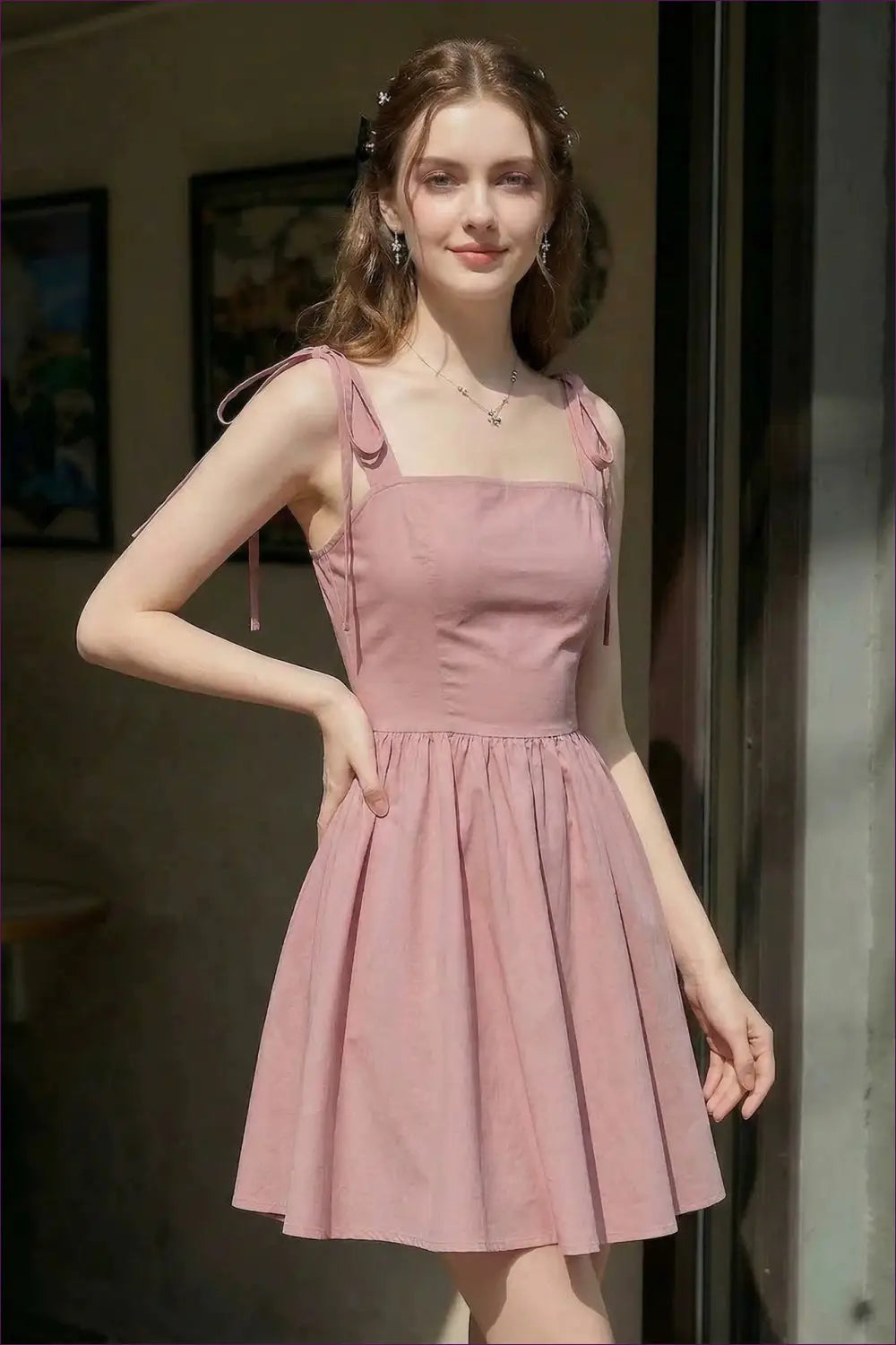 Cami Dress with Tie Waist Detail - Soft Focus Charm - Backless • Casual • Cotton • Dresses - Lingerie Hut