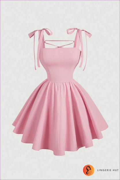 Cami Dress with Tie Waist Detail - Soft Focus Charm - S【85-100】 / Pink - Backless • Casual • Cotton • Dresses