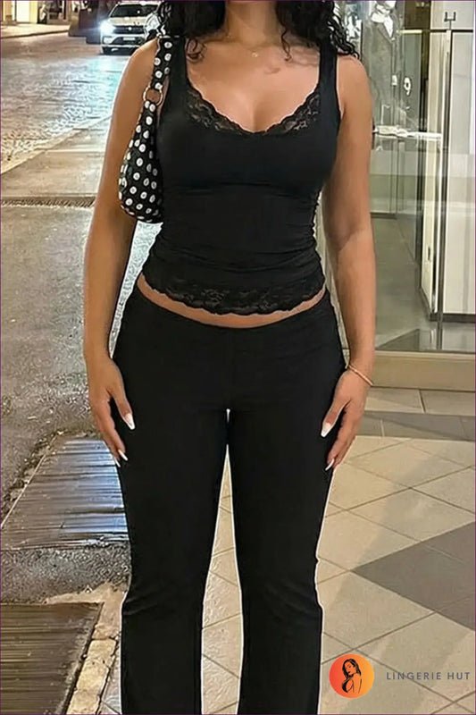 Camisole with Lace Panel Detail - Romantic Elegance - s / Black - Top - Lingerie Hut - All Season • Boudoir • Casual