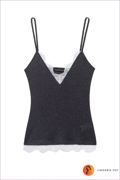 Camisole with Lace Trim - Quiet Luxury - s / Dark Grey - Top - Lingerie Hut - All Season • Casual • Everyday • Glamour