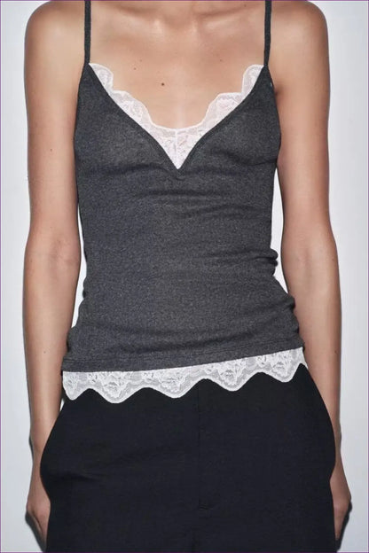 Camisole with Lace Trim - Quiet Luxury - Top - Lingerie Hut - All Season • Casual • Everyday • Glamour • Jersey