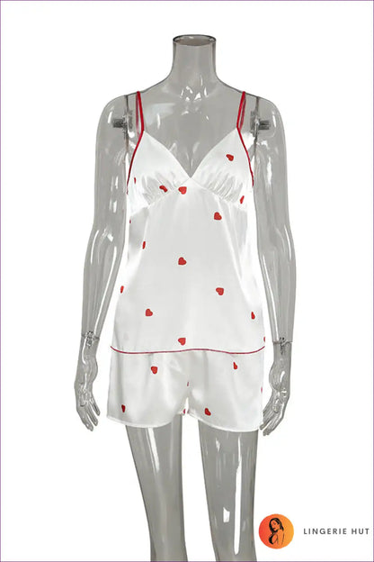 Camisole Set with Heart Print - Romantic Mornings for All Season, Casual, Floral, just In, Loungewear
