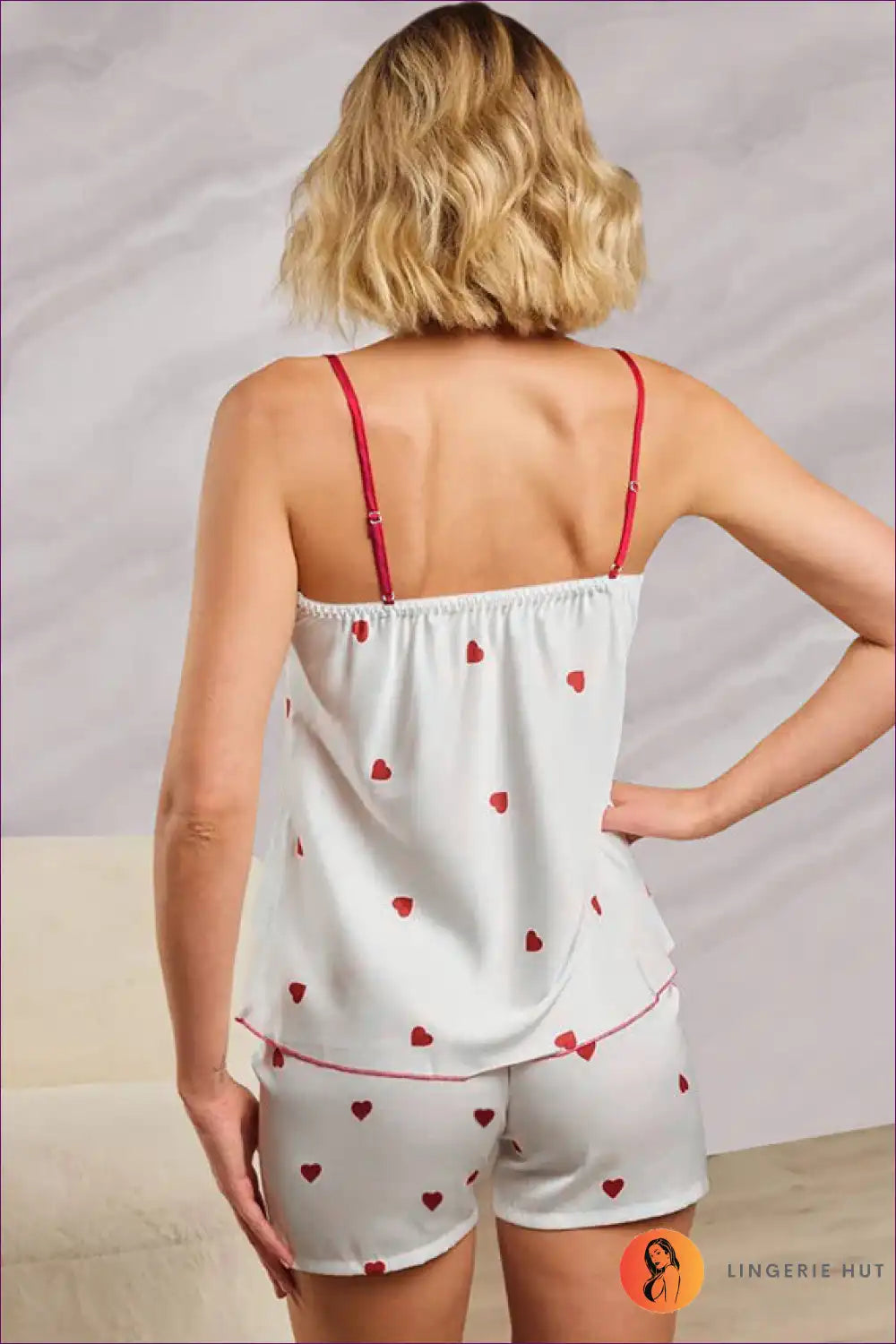 Camisole Set with Heart Print - Romantic Mornings for All Season, Casual, Floral, just In, Loungewear