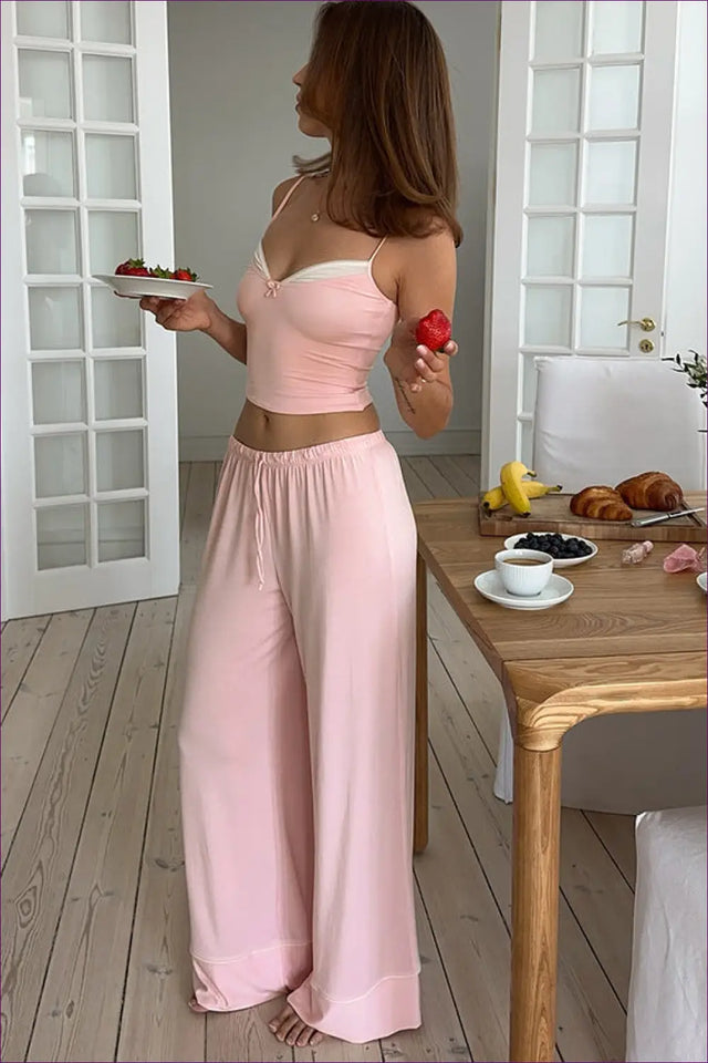 Loungewear Camisole Set With Wide Leg Trousers - Effortless Comfort