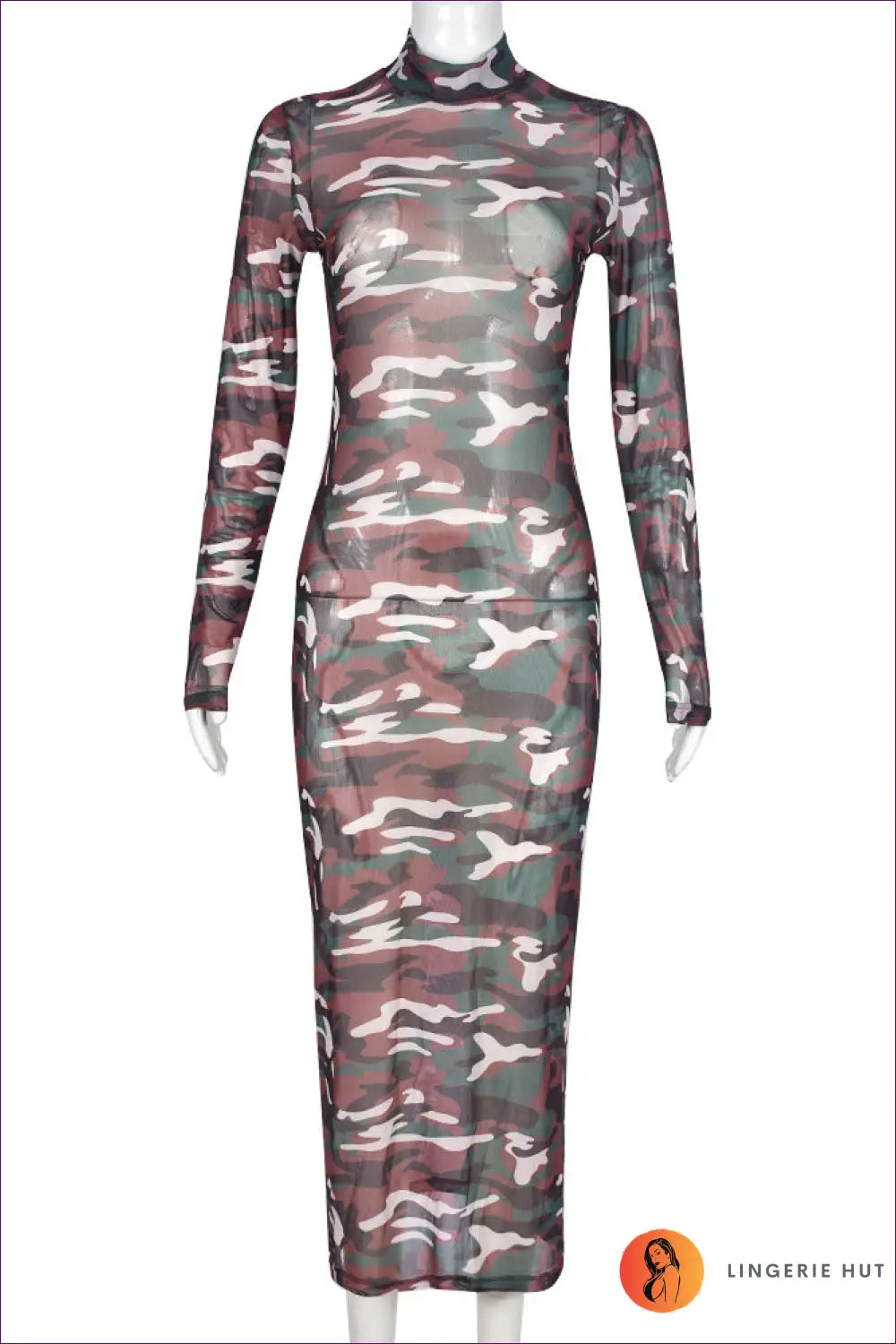 Camo Mesh Bodycon Maxi Dress - Night out Confidence - s / Green - Dresses - Lingerie Hut - All Season • Animal