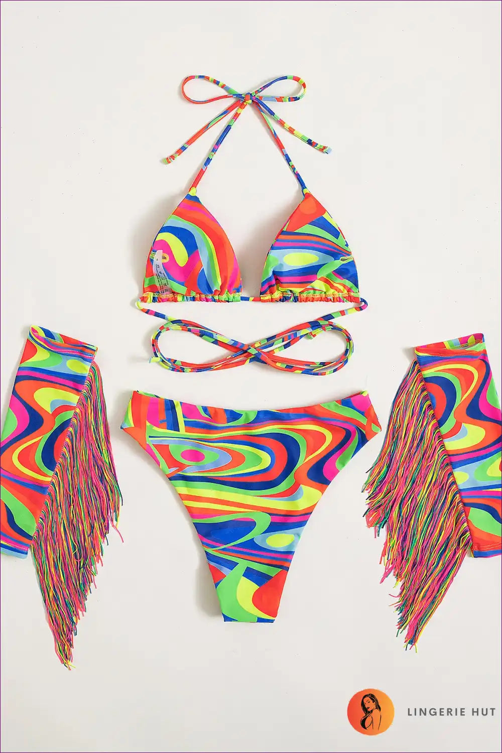 Dive Into Summer With Our Candy Swirl Fringe Bikini! Perfect For Beach Parties & Poolside Fun. Grab Yours