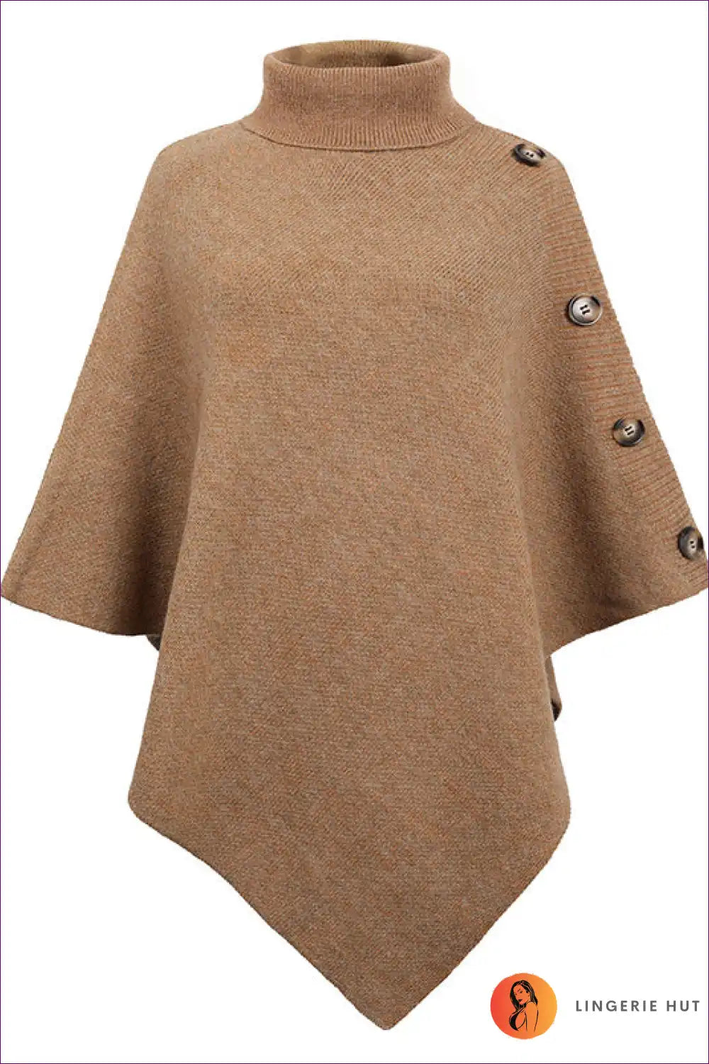 Cape with Button Detail - Architectural Grace for Autumn, Casual, Everyday, Jersey,