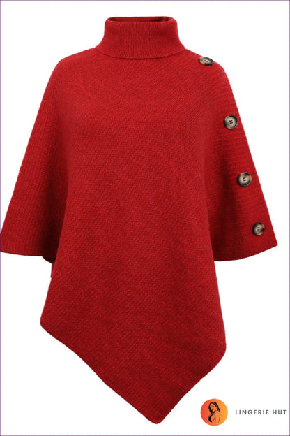 Cape Jumper with Button Detail - Effortless Everyday Elegance - one Size / Red - Lingerie Hut - Autumn • Casual