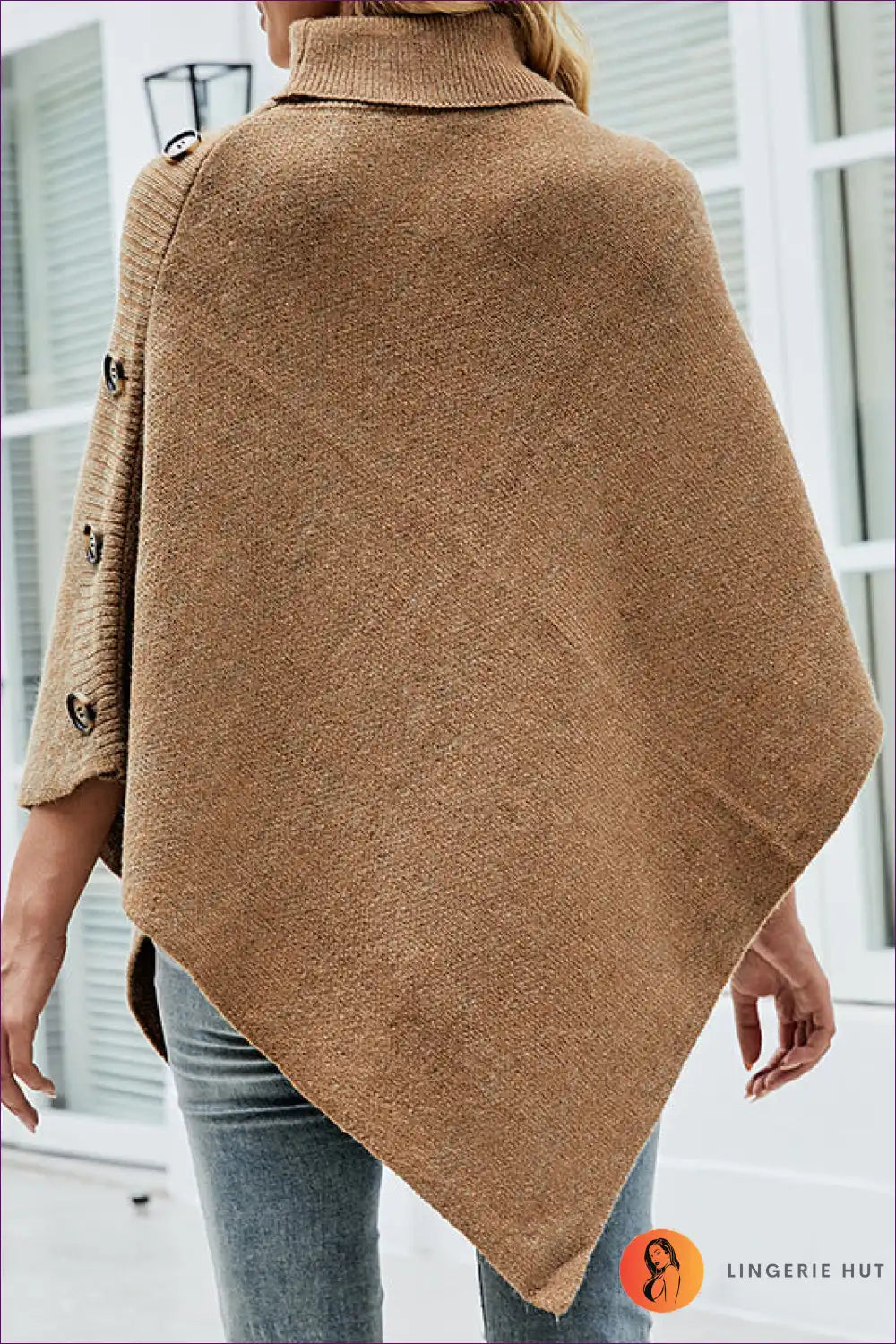 Cape with Button Detail - Architectural Grace for Autumn, Casual, Everyday, Jersey,