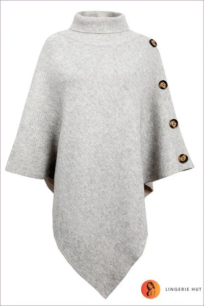 Cape Jumper with Button Detail - Effortless Everyday Elegance - one Size / Gray - Lingerie Hut - Autumn • Casual