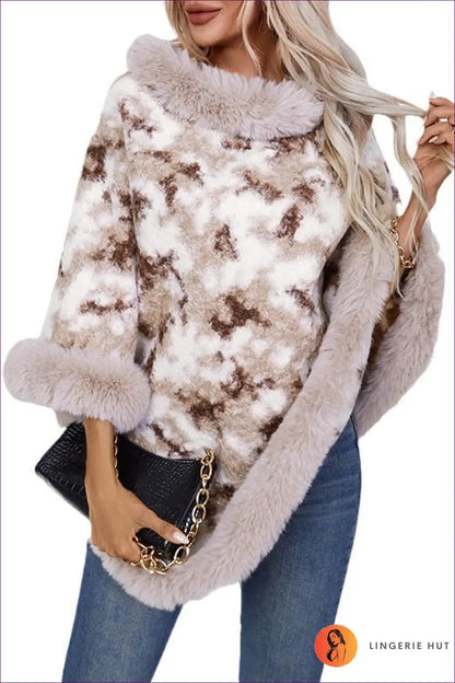 Cape with Faux Fur Collar - Bohemian Luxe for All Season, Boho, Casual, Evening Wear, Glamour