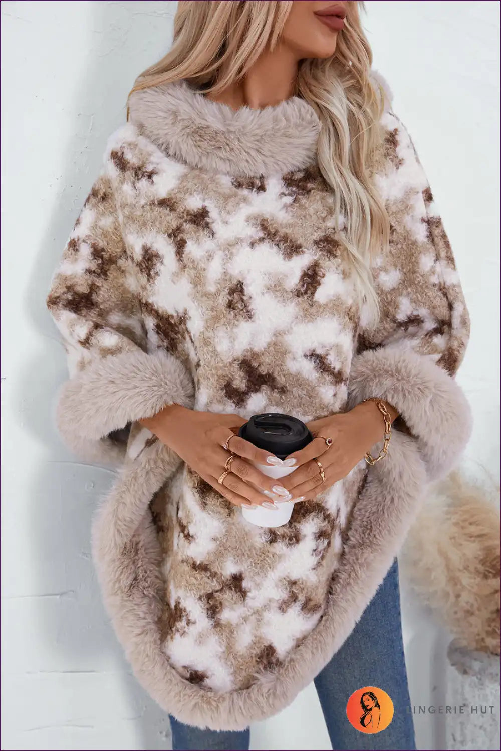 Cape with Faux Fur Collar - Bohemian Luxe for All Season, Boho, Casual, Evening Wear, Glamour