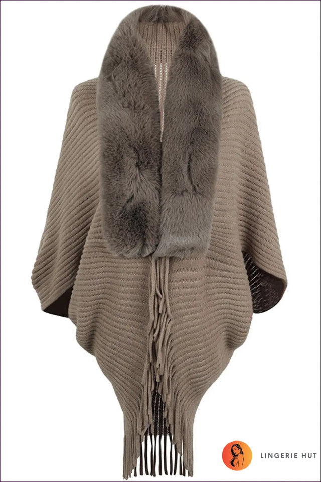 Faux Fur Collar Cape Jacket - Understated Winter Glamour