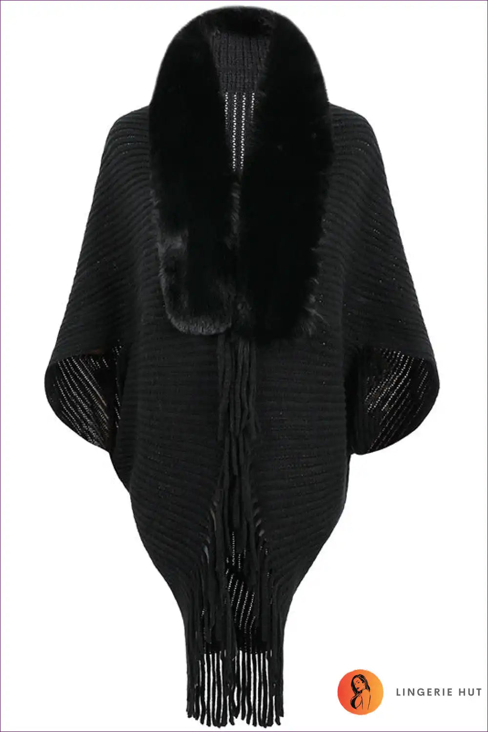Cape with Faux Fur Collar - Winter Elegance Statement for All Season, Boho, Casual, Evening Wear, Formal Wear