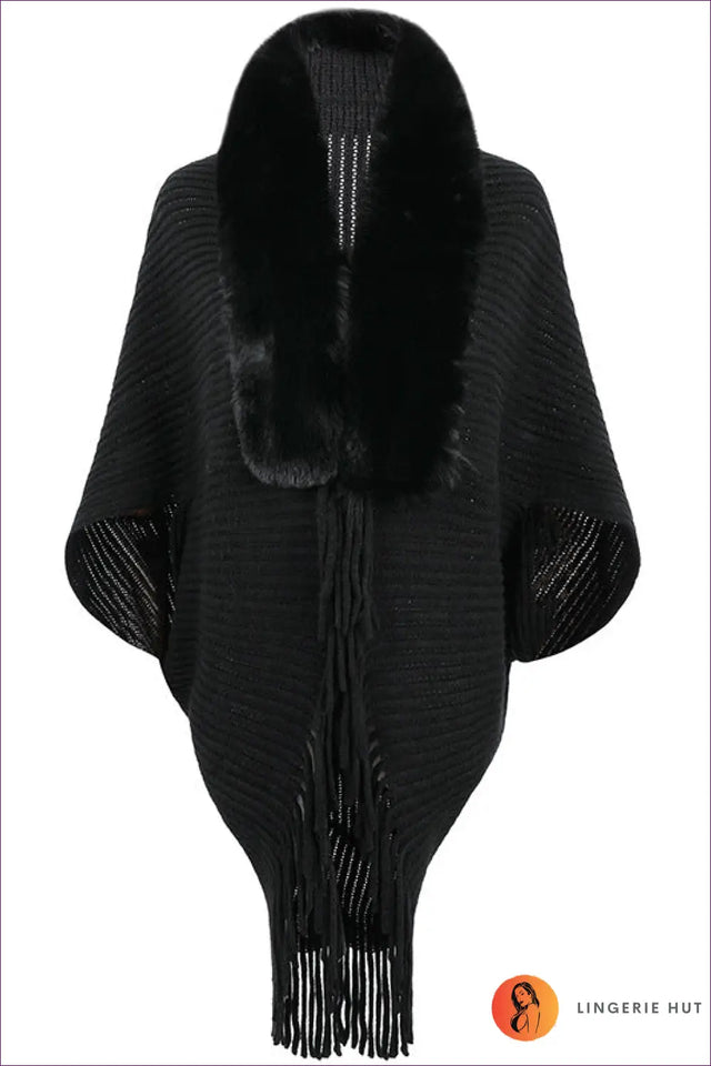 Faux Fur Collar Cape Jacket - Understated Winter Glamour