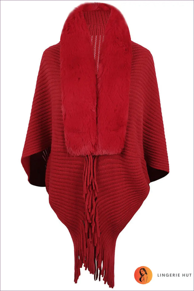 Faux Fur Collar Cape Jacket - Understated Winter Glamour