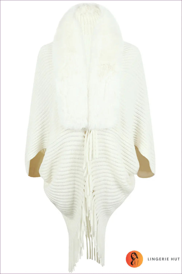 Faux Fur Collar Cape Jacket - Understated Winter Glamour