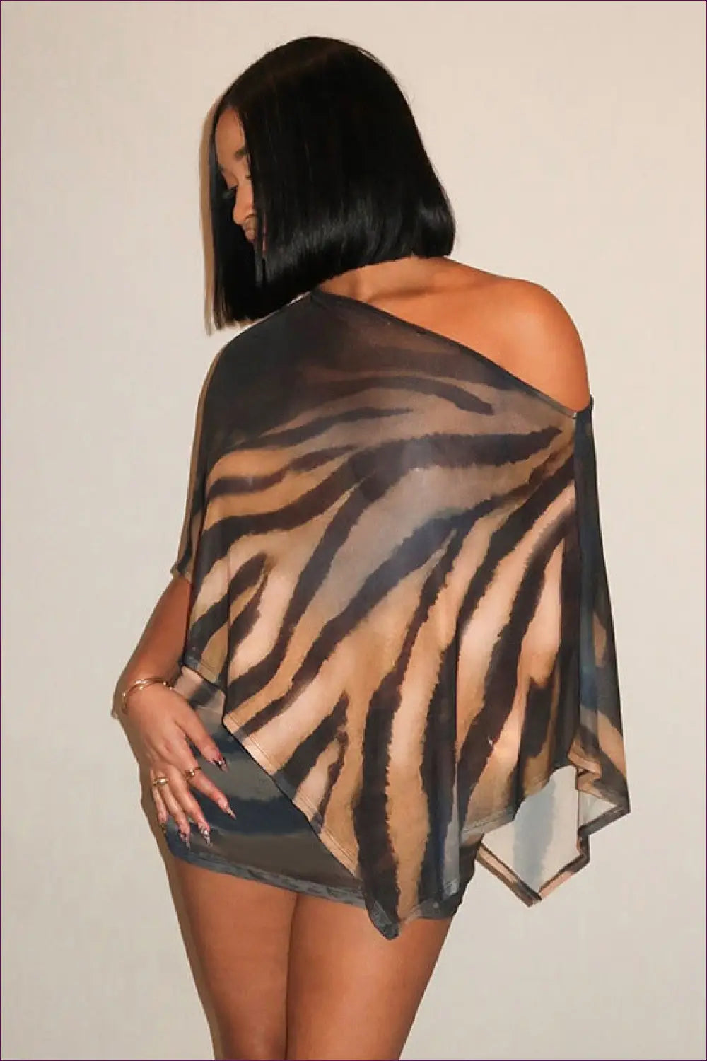 Cape Top with Tiger Print - Wild Night Energy - co Ord - Lingerie Hut - All Season • Animal • Cutout • Evening Wear