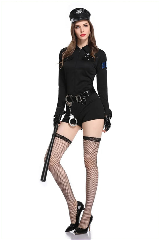 Embrace Your Sultry Side With Our Captivating Black Policewoman Uniform. Movie & Tv Inspired, All-season,