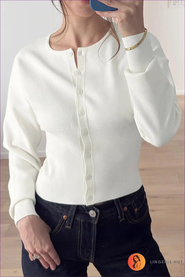 Button Front Cardigan Top - Effortless Everyday Layer